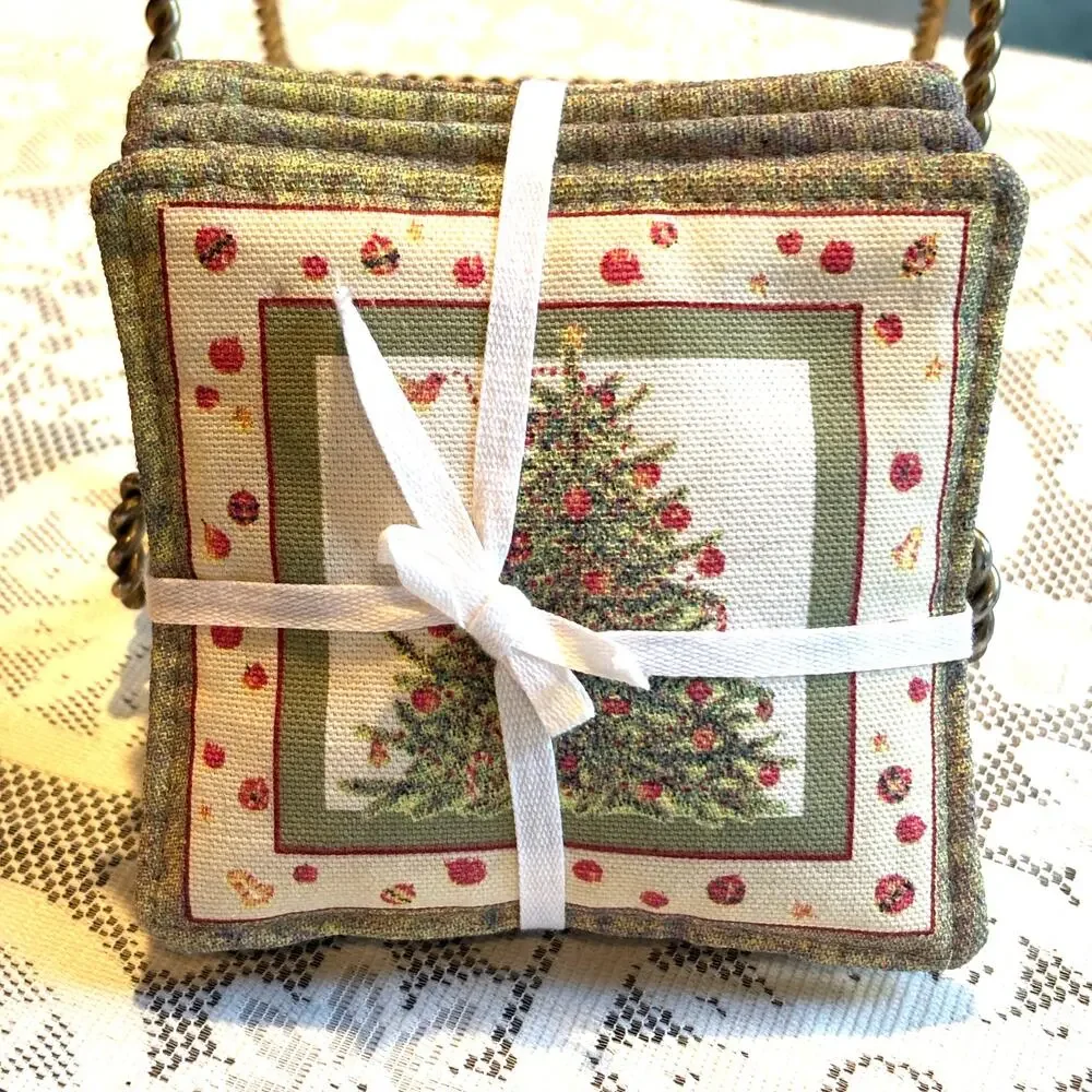 Christmas Canvas Scented Pillow Coasters Mug Mats Set of 4  New Gift Decor